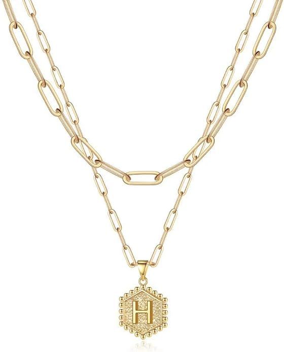 M MOOHAM Dainty Gold Necklace for Women - 14K Solid Gold Over Layering Necklaces for Women Cute H... | Amazon (US)