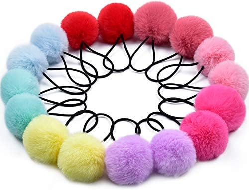 Pom Pom Hair Ties,MORGLES 16pcs Pom Pom Elastic Hair Ties Hair Pom Poms Fluffy Ponytail Holders PomP | Amazon (US)