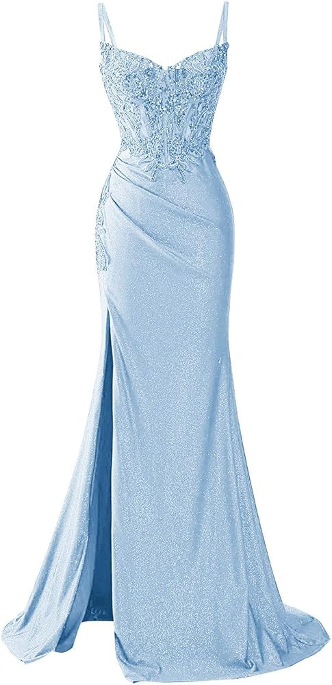 GUKARLEED Women’s Glitter Satin Prom Dresses Spaghetti Straps for Evening Formal Party with Sli... | Amazon (US)