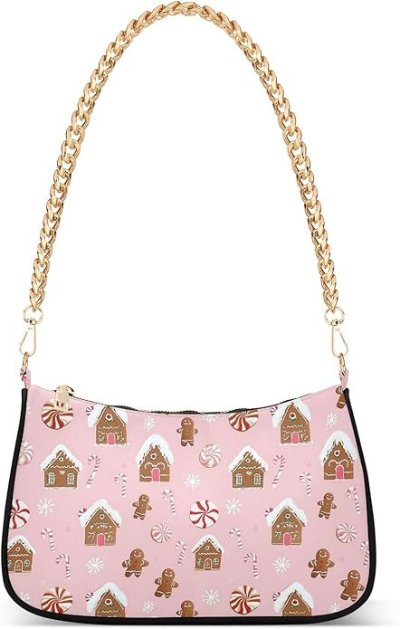 Cute Gingerbread House Clutch Shoulder Bag for Women, Hobo Tote Handbag with Gold Chain, Crossbod... | Amazon (US)