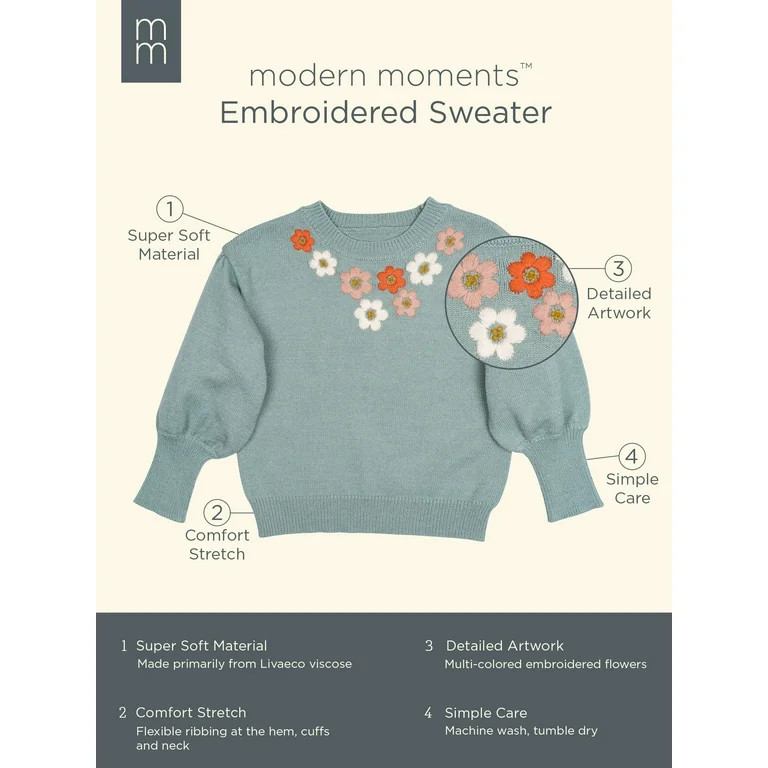 Modern Moments By Gerber Toddler Girl Sweater with Embroidery, Sizes 12 Months - 5T | Walmart (US)