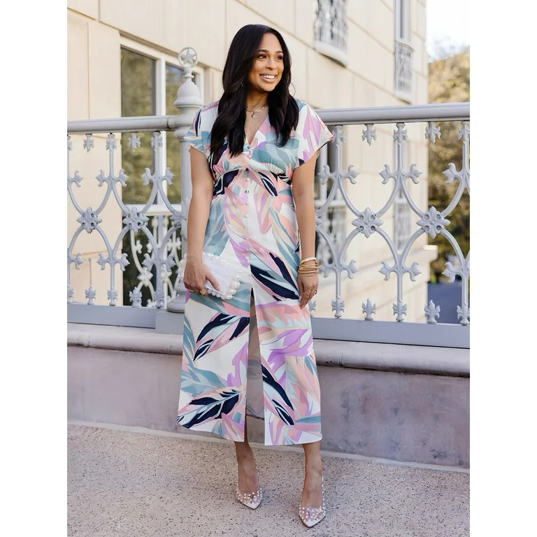 Label Rail x WhatSmitaFound Women's Button Down Maxi Dress with Short Sleeves, Sizes 4-16 | Walmart (US)