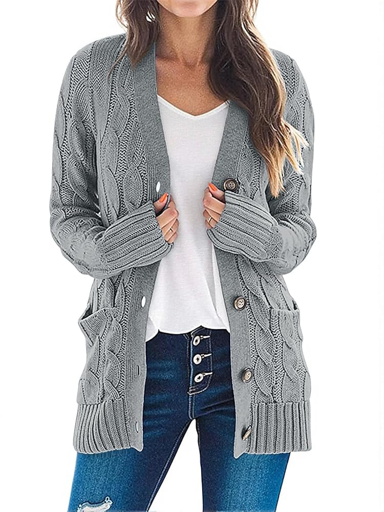 MEROKEETY Women's 2025 Fall Long Sleeve Cable Knit Sweater Open Front Cardigan Button Loose Outer... | Amazon (US)