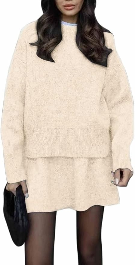 CHARTOU Women Sweater Skirt Sets 2 Pieces Outfits Loose Fit Pullover Sweater Knitted Mini Skirt | Amazon (US)