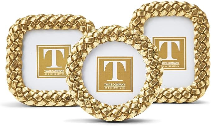 Two's Company Braided Pattern Photo Frame Assorted 3 Designs/Sizes: Round 3" Dia, Square 3" x 3",... | Amazon (US)