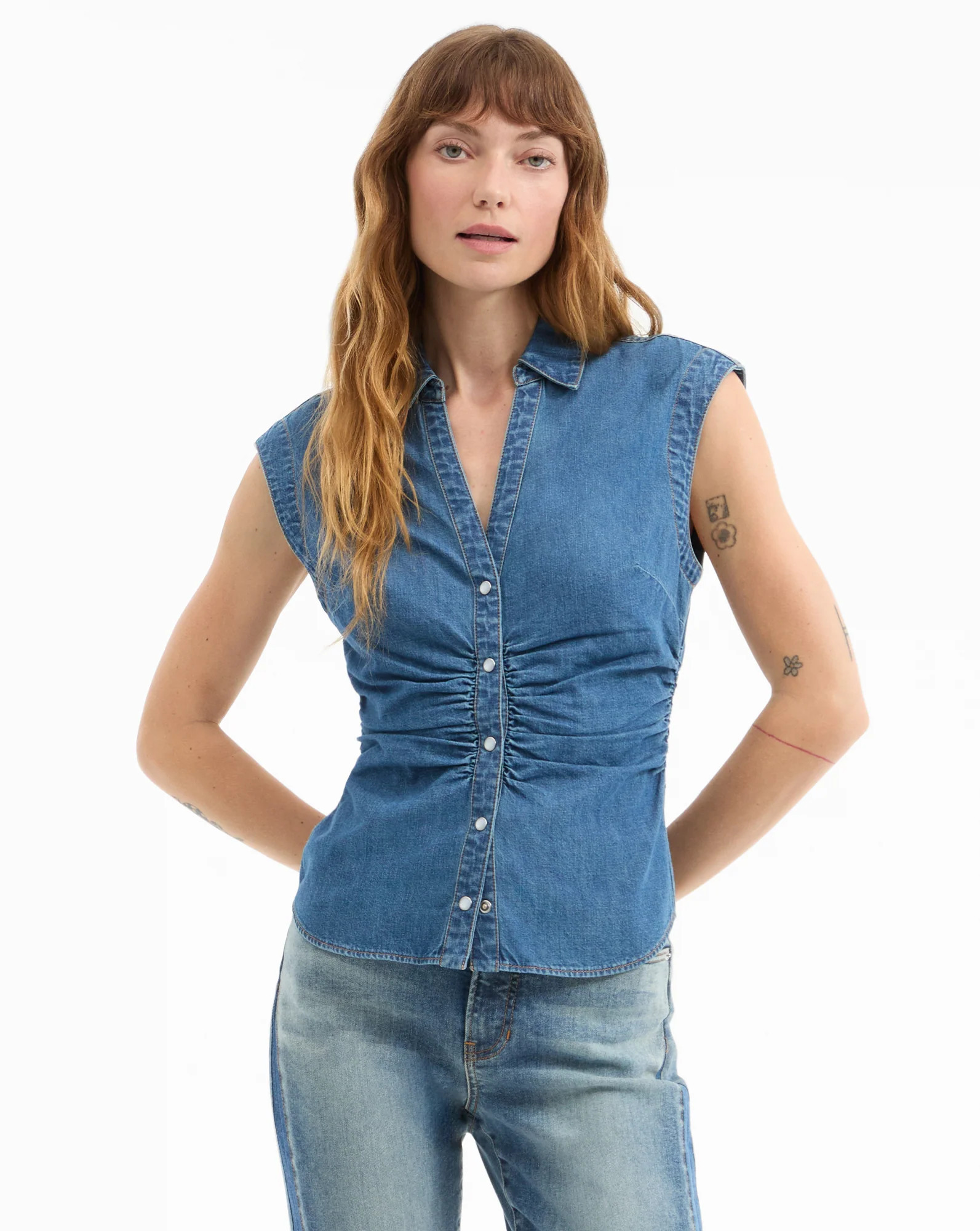 Veronica Beard Sera Denim Button-Down Shirt Serendipity | Veronica Beard