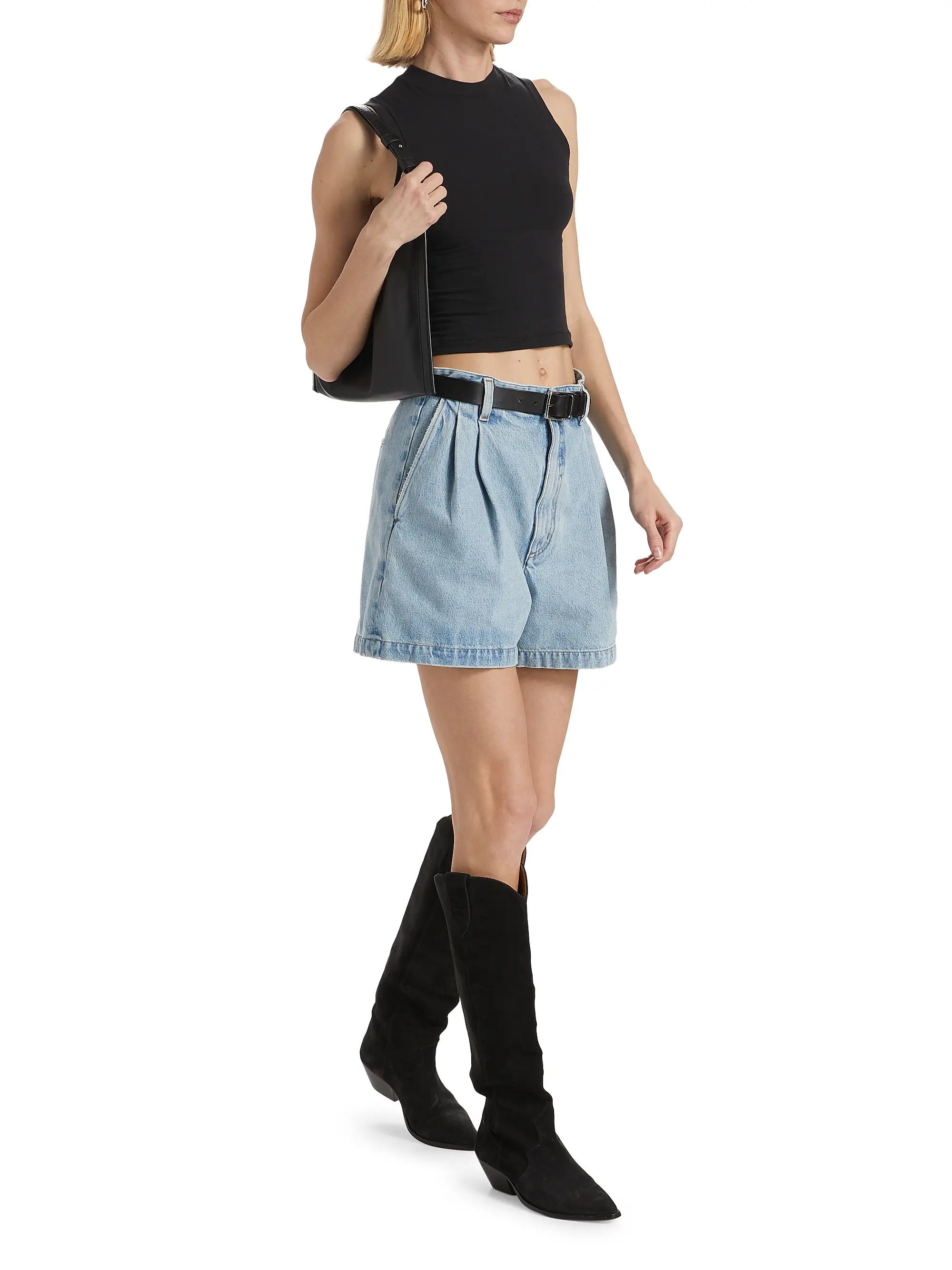 Becker Pleated Denim Shorts | Saks Fifth Avenue