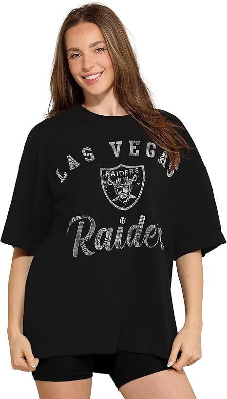 FOCO Women's NFL Team Rhinestone Logo Oversized T-Shirt | Amazon (US)