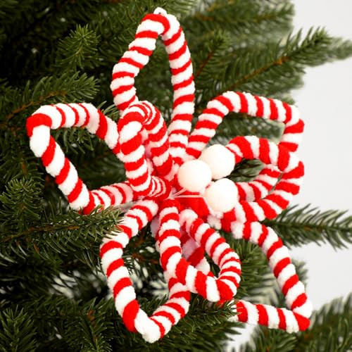 Bucherry 12 Candy Cane Christmas Ornaments Decorations, Silk Poinsettia Candy Cane Ornaments for Christmas Tree, Red White Peppermint Artificial Flowers for Xmas Decor Party Favors Supplies | Amazon (US)