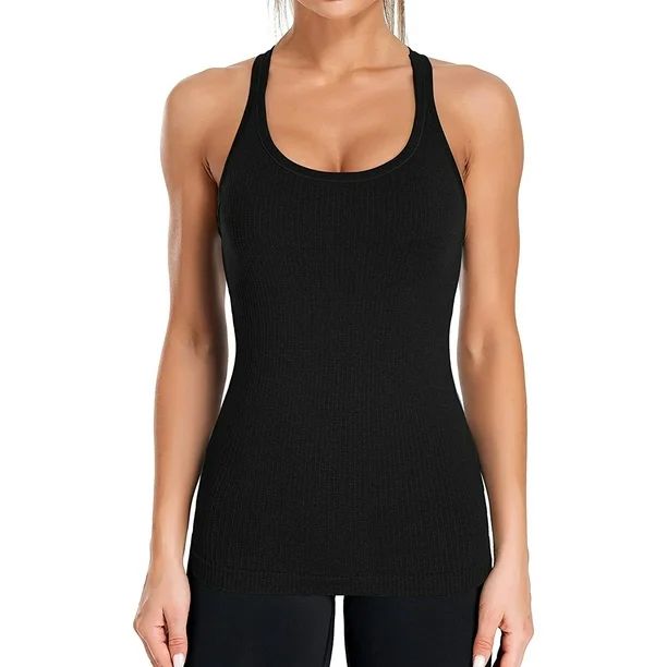 Women's Scoop Neck Tight Sport Camisole With Shelf Bra Racerback Yoga Tank Top | Walmart (US)