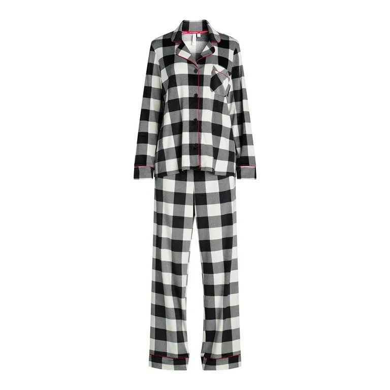 Joyspun Women's Buffalo Plaid Notch Collar Top and Pants Pajama Set, 2-Piece, Sizes S-3X | Walmart (US)