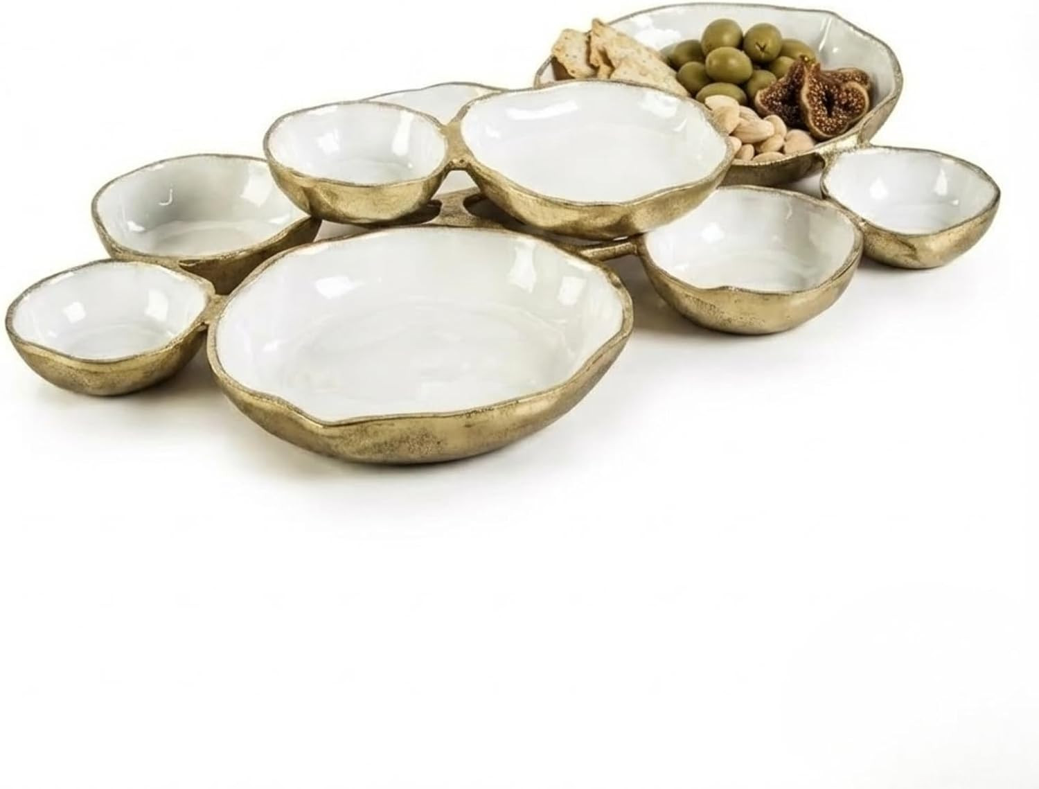 Cluster of 9 Round Serving Bowls Enamel Clusters Decorative Elegant Snack Tray for Olives, Chip & Dip, Nuts, Appetizers & Entertaining Strong Brass & Enamel Home Decor Gifts, Parties & Weddings 22" | Amazon (US)