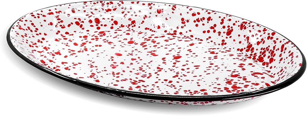 Red Co. Enamelware Metal Classic 13" Serving Oval Tray Platter, Red Marble/Black Rim - Splatter D... | Amazon (US)