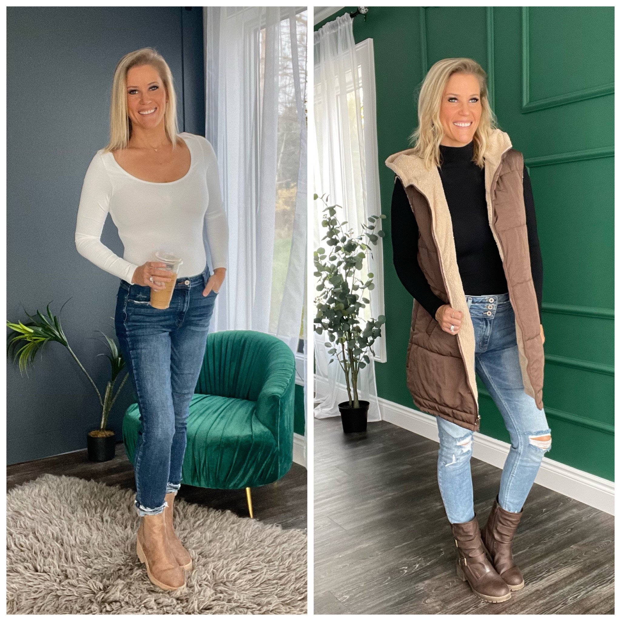 These bodysuits are perfect for fall and winter! They can be worn alone as a top or as a layering piece with your favorite flannel, shacket or vest! These are so stretchy and comfortable. They also have an adjustable closure, for anyone with a long torso. Check them out!
Don’t forget to check out KanCan jeans (my favorite brand), this long fleece/Sherpa lined puffer vest & casual ankle boots/booties!
Affordable Fashion!

#LTKstyletip #LTKover40 #LTKfindsunder50