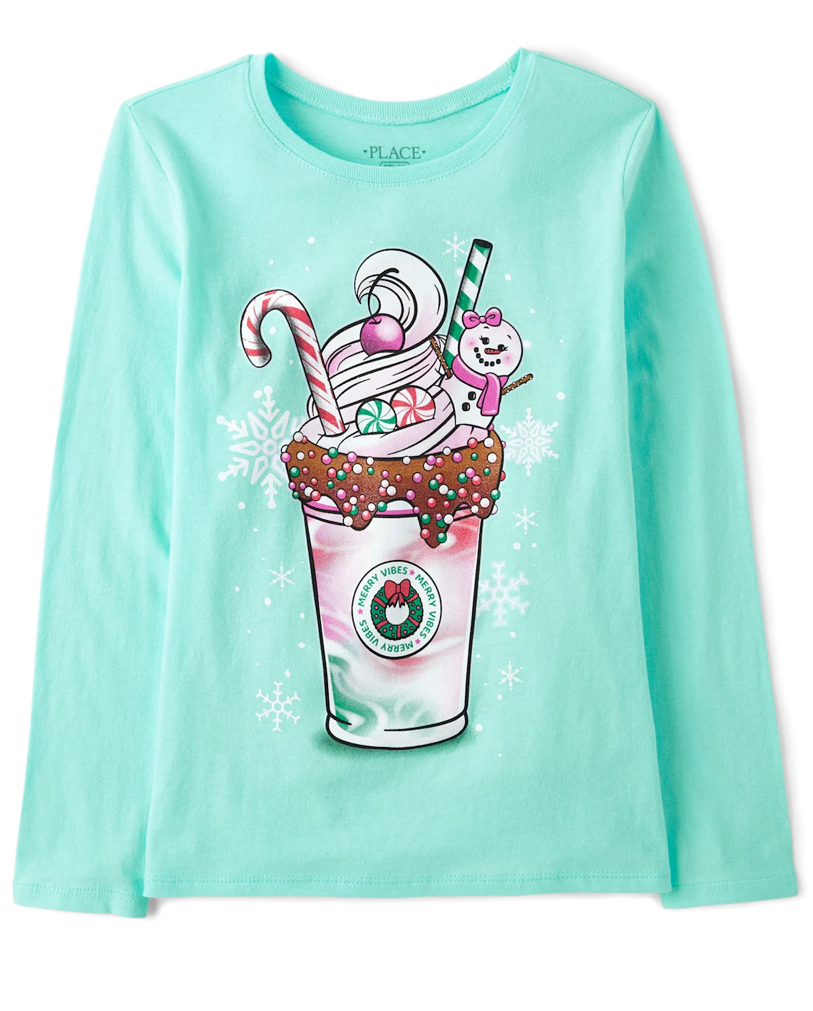 Girls Long Sleeve Christmas Milkshake Graphic Tee - ICELANDIC | The Children's Place CA | The Children's Place