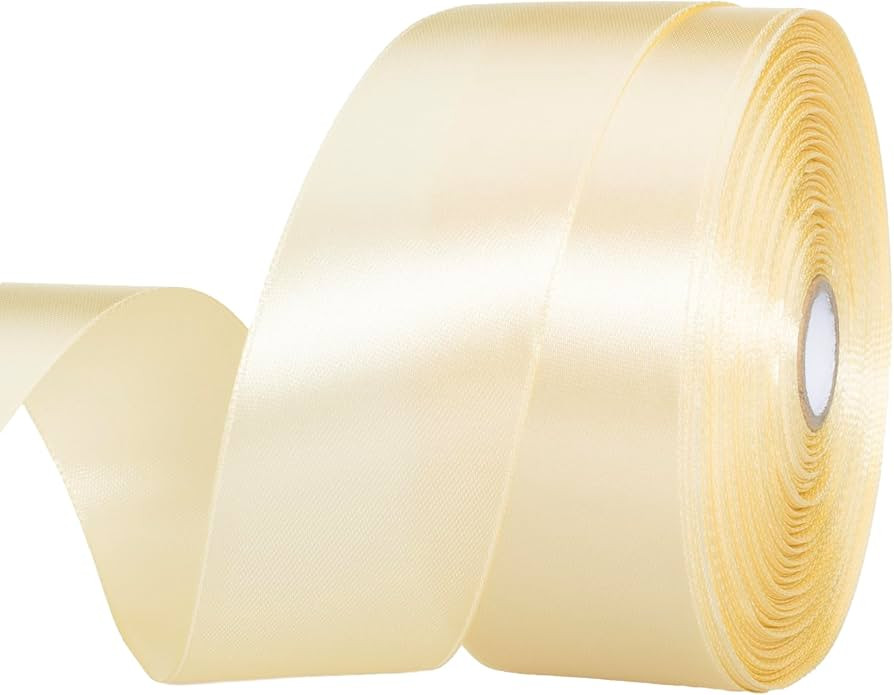 YASEO 1 1/2 Inch Cream Yellow Solid Satin Ribbon, 50 Yards Craft Fabric Ribbon for Gift Wrapping ... | Amazon (US)