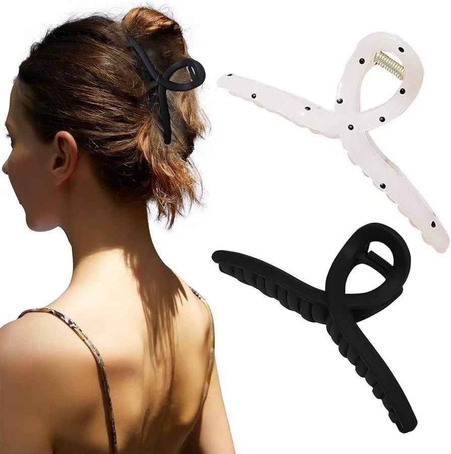 5 Inch Large Hair Claw Clips, No Slip Unbreakable Black & Polka Dot XL Hair Clip for Thick Long C... | Amazon (US)