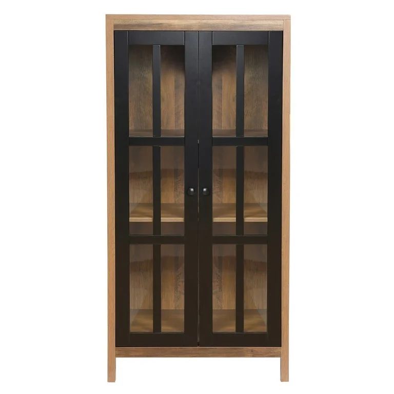 HomeStock Elegant Escape Natural Wood Glass Doors 47.25" H Accent Curio Cabinet | Walmart (US)