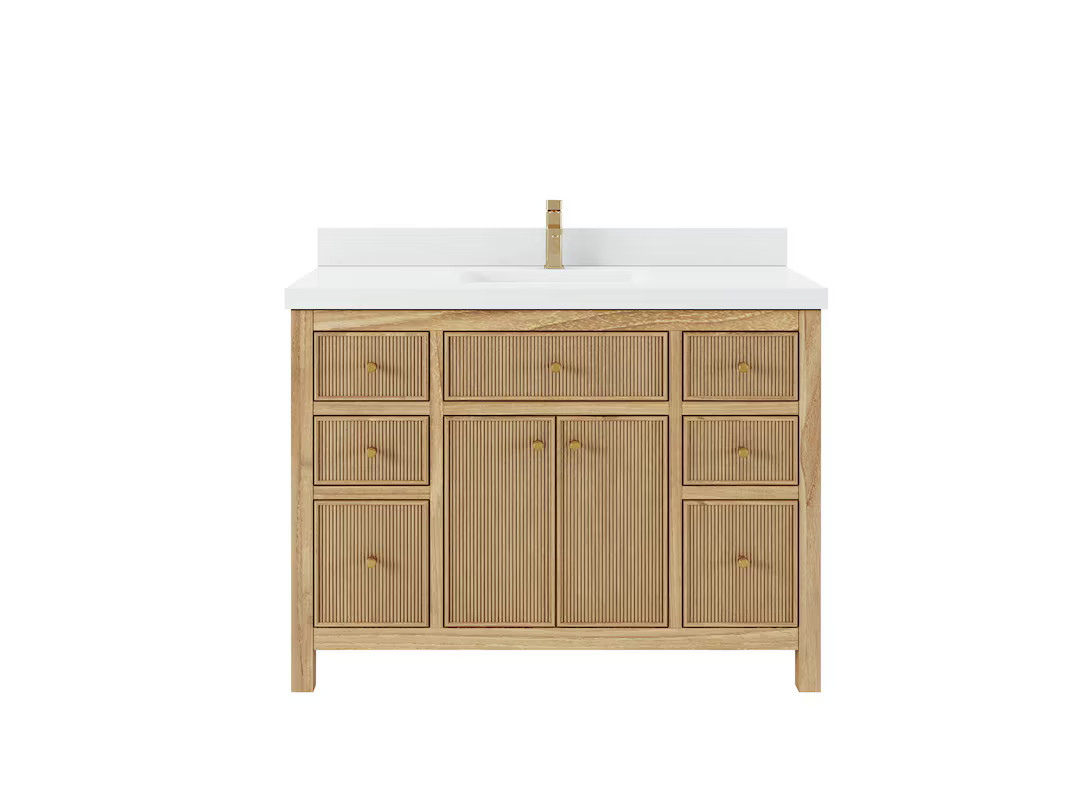 Sonoma Solid Teak 48 In. W X 22 In. D Single Sink Bathroom Vanity in Light Natural With Quartz or... | Etsy (US)