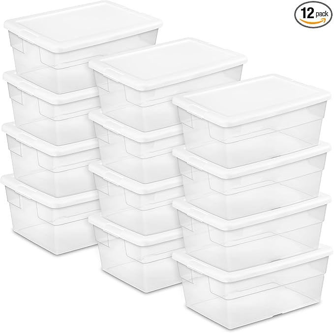 Sterilite 12-Pack 16 Quart Storage Box, Stackable Clear Plastic Bins with Snap-On Lids - Heavy-Du... | Amazon (US)