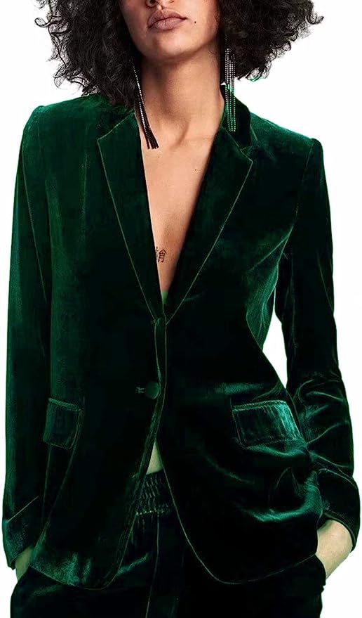 Lardy Women 1 Button Velvet Blazer Coat Slim Fit Casual Lapel Office Jacket Suit at Amazon Women... | Amazon (US)