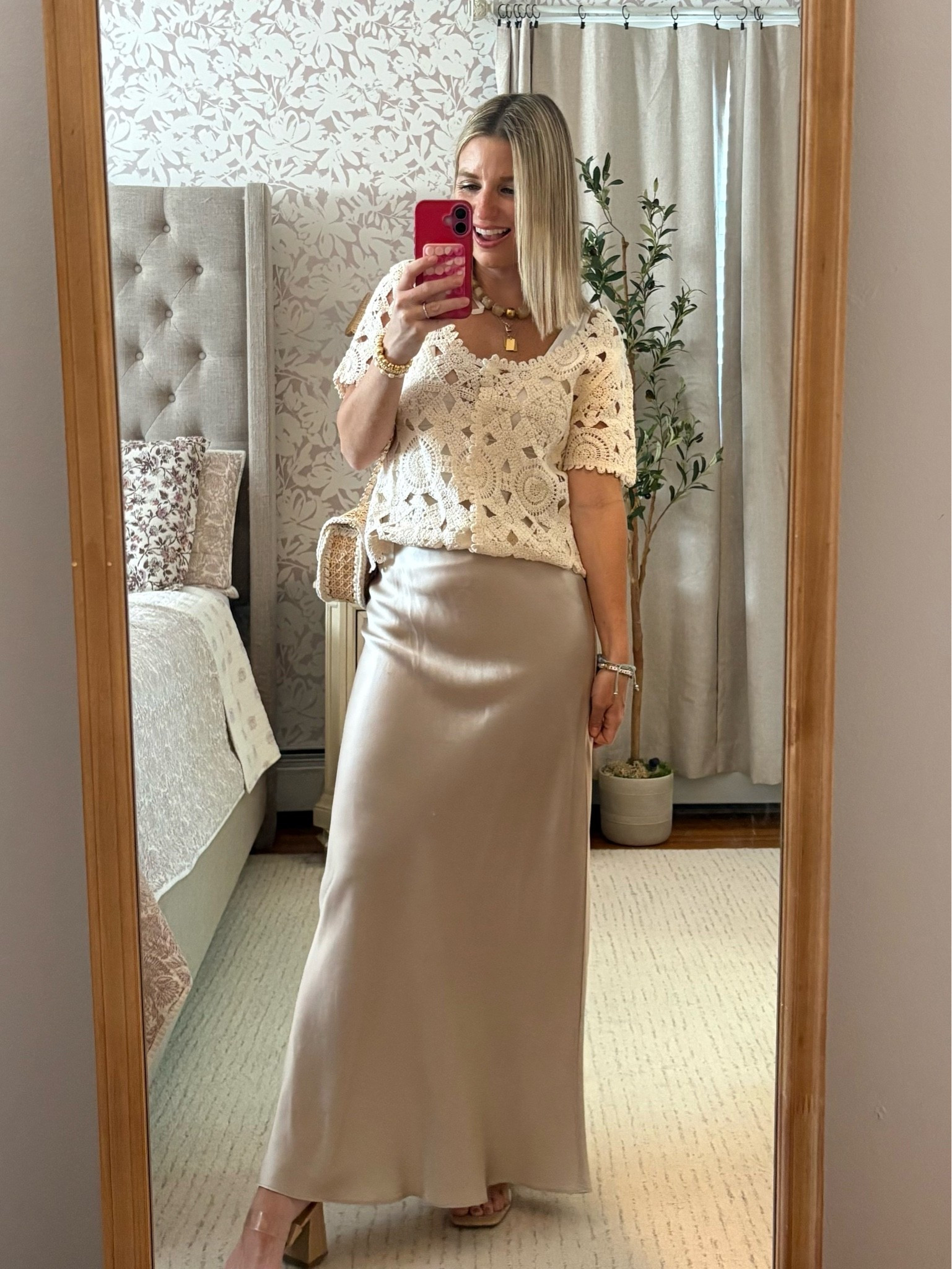 Summer outfit to copy! 

Silk skirt— love quince so much- everything is timeless! 
Top is Walmart!! Love crochet tops. So pretty!

#LTKootd #LTKPetite #LTKSaleAlert