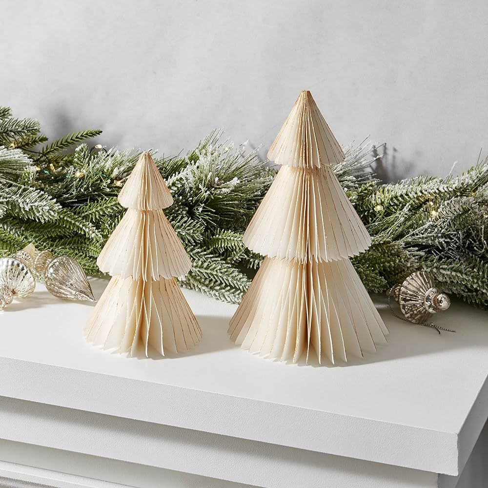 Paper Christmas Tree Decor - Set of 2 Honeycomb Trees, 10 Inch and 12 Inch, Vintage Style Holiday... | Amazon (US)