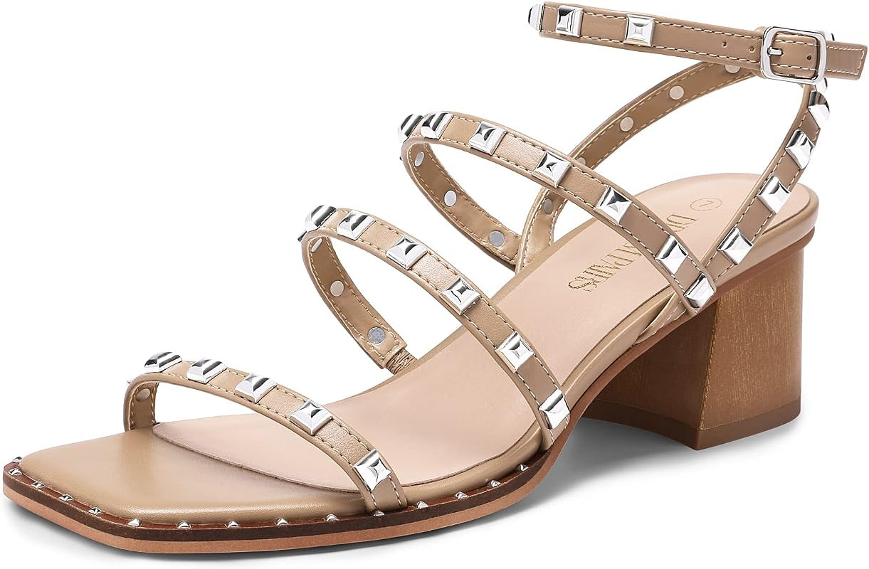 DREAM PAIRS Clear Studded Rhinestone Heels for Women Sexy Chunky Block Square Toe Heels Wedding Shoe | Amazon (US)