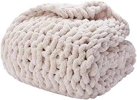 Chunky Knit Throw Blanket Chenille Handmade Cozy Warm Blanket for Sofa Bedroom Home Decor (Beige,... | Amazon (US)