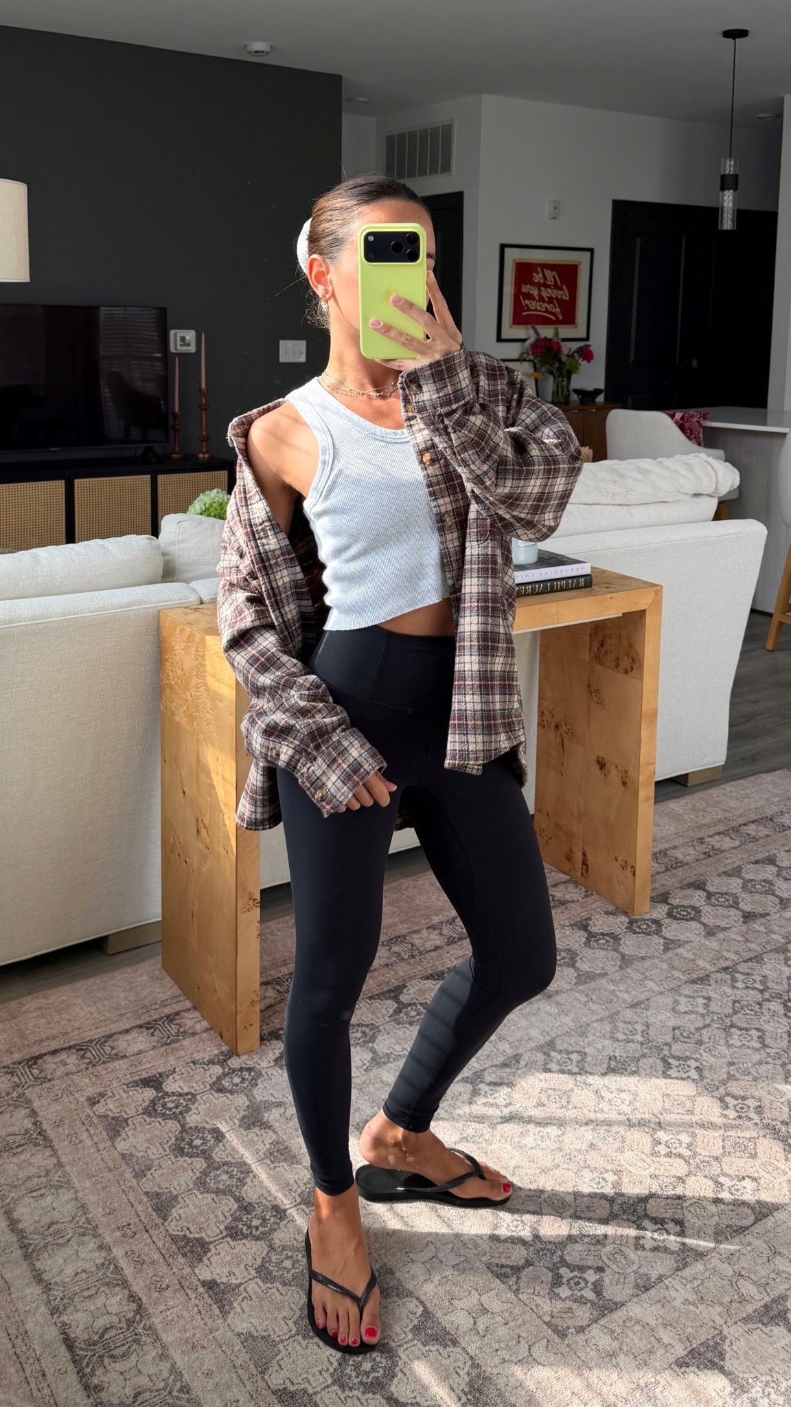 To/from Pilates! I wear a small in the men’s flannels! XS in leggings!