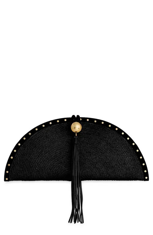 Rebecca Minkoff Half Moon Studded Straw Clutch in Black at Nordstrom | Nordstrom