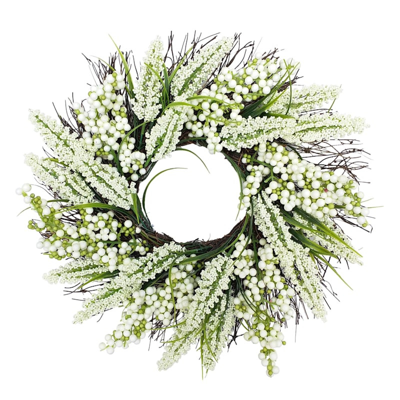 White Heather & Berry Floral Wreath, 16" | At Home
