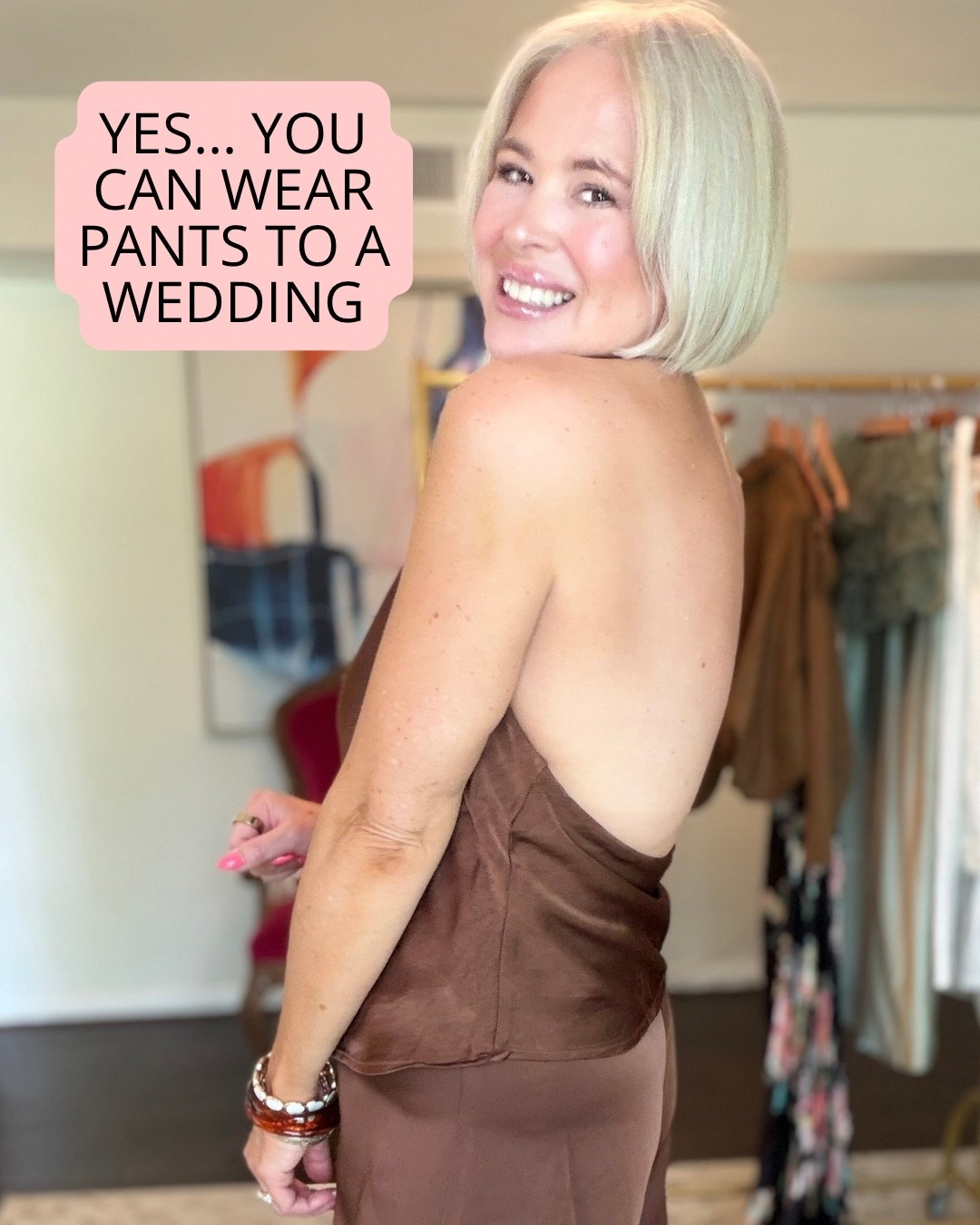 If you are looking for an outfit to a guest in a wedding and you are not a dress person. 

I’m wearing a size small in both the top and the pants and I would recommend sizing up in both. 
￼

#LTKdayinmylife #LTKootd #LTKWedding