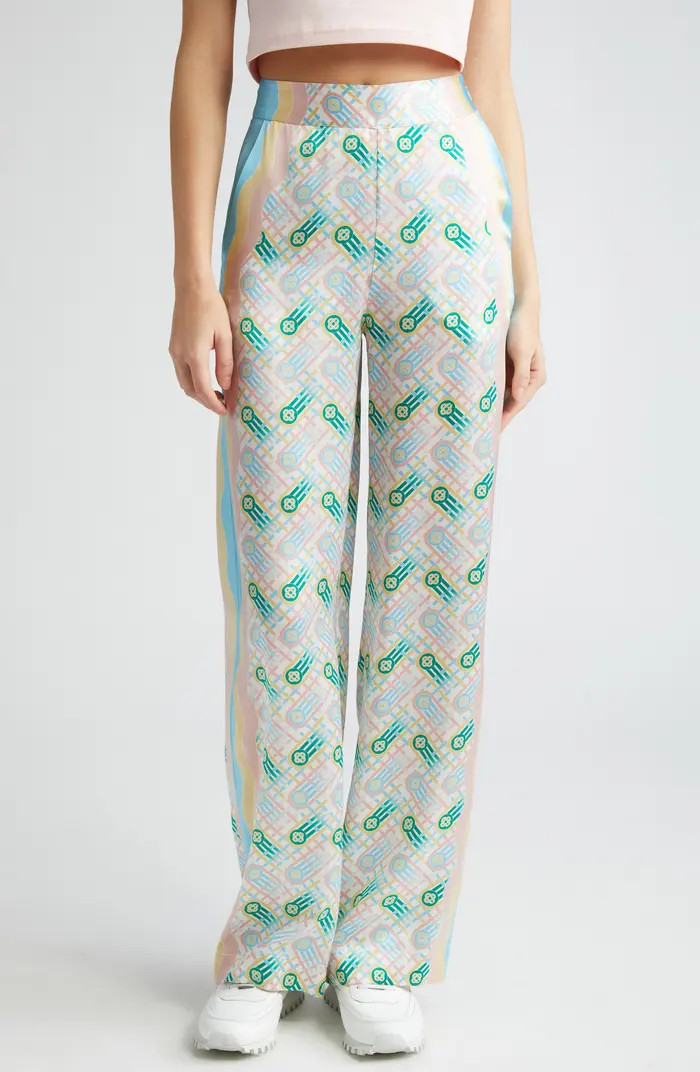 Casablanca Ping Pong Monogram Silk Straight Leg Pants | Nordstrom | Nordstrom