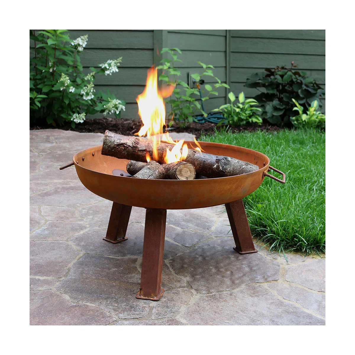 Union Round Wood-Burning Steel Finish Cast Iron Outdoor Raised Fire Pit Bowl - Brown - 30" | Wayfair North America