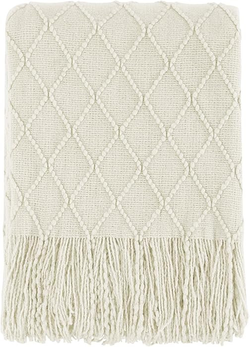 BOURINA Beige Throw Blanket 50x60 Inches Throw Textured Solid Soft Sofa Couch Decorative Knit Bla... | Amazon (US)