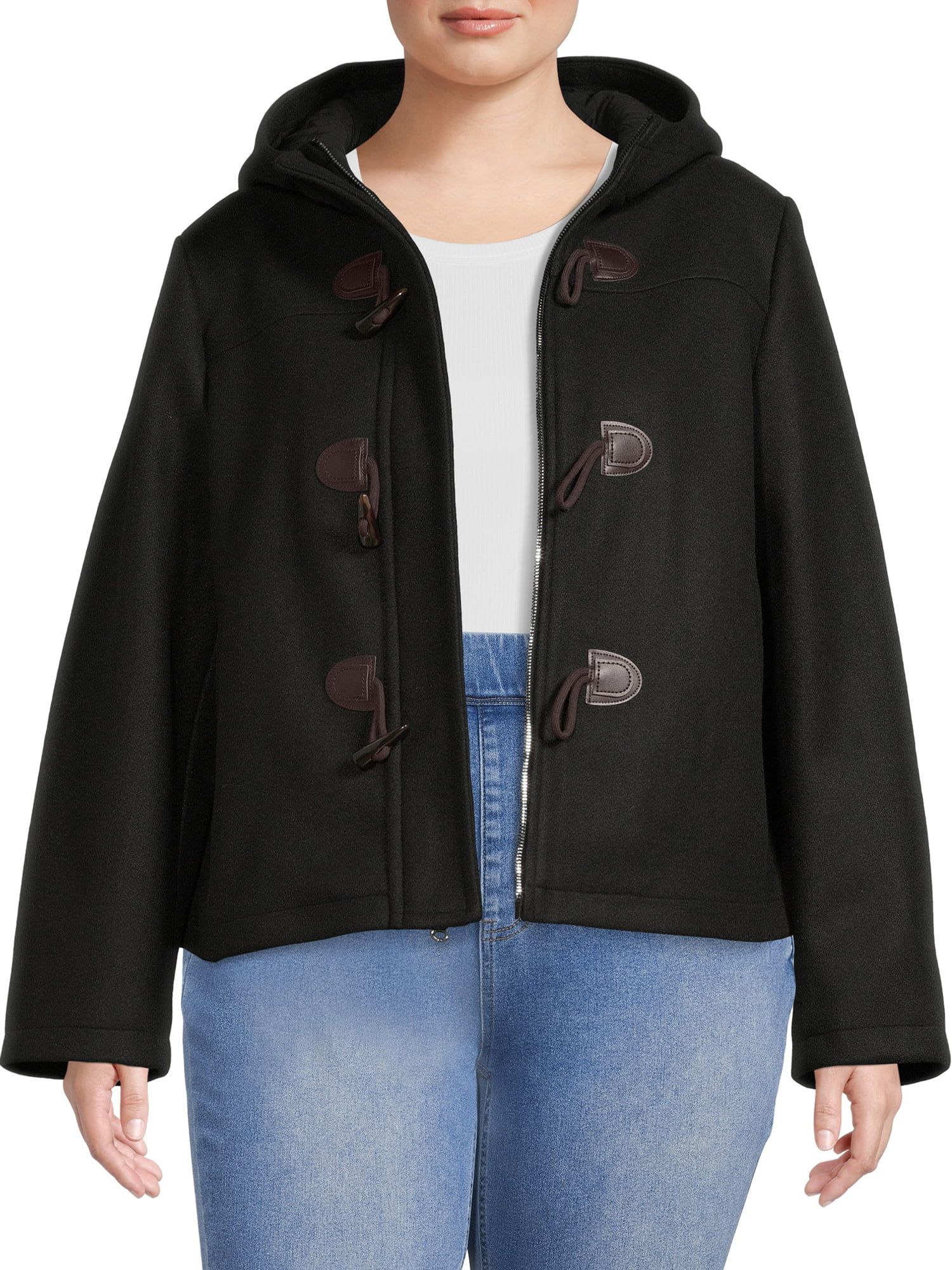 Time and Tru Women's and Plus Toggle Coat with Hood | Walmart (US)