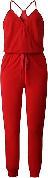 Mai Poetry Women's Spaghetti Strap V Neck Drawstring Waisted Long Pants Jumpsuit Rompers | Amazon (CA)