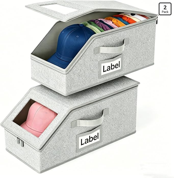2 Pack Baseball Hat Storage Box,Hats Organizer for Baseball Caps,16.1''L x 8.6''W x 6.7''H Baseba... | Amazon (US)