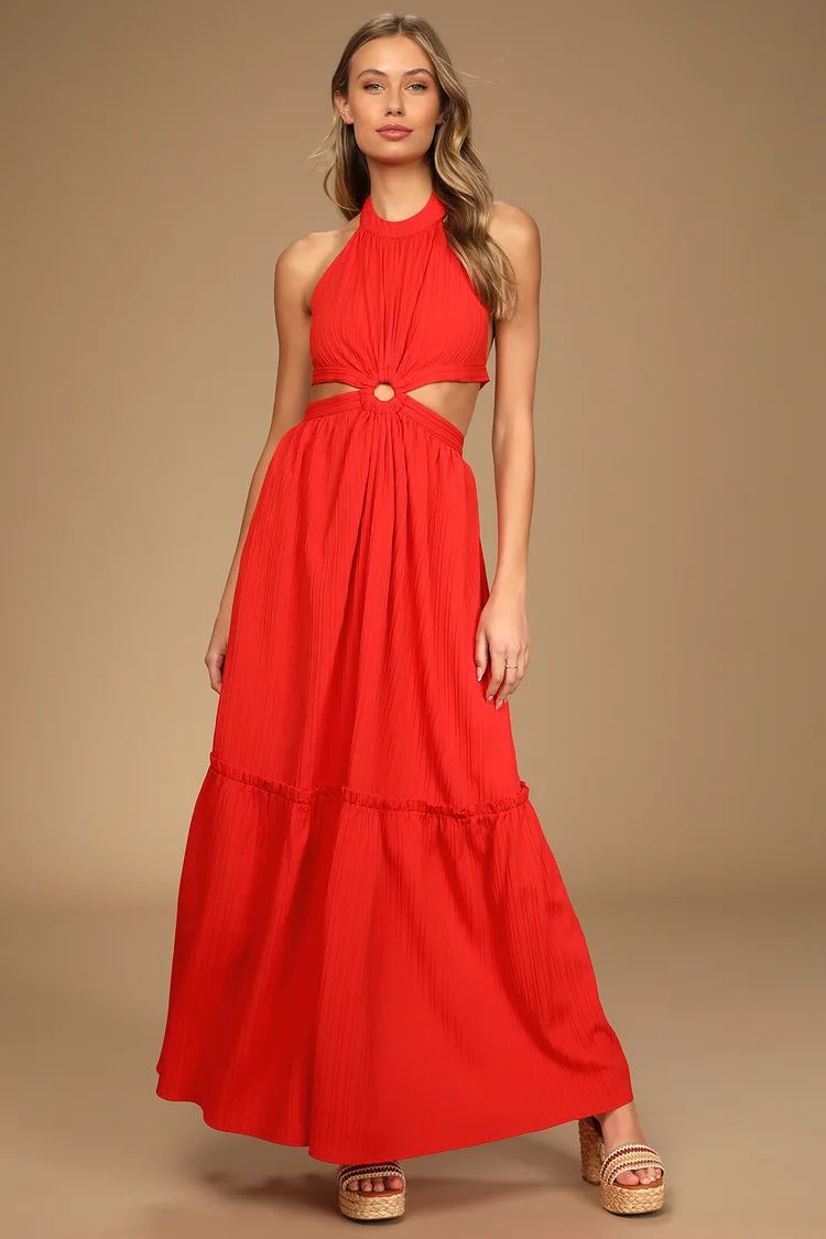 Island Vacay Red Tie-Back Maxi Dress | Lulus