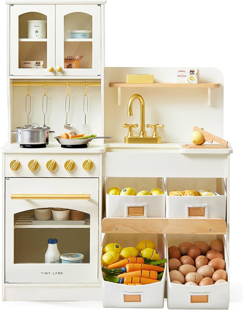 Tiny Land Play Kitchen for Kids with Enhanced Storage – Modern Toddler Kitchen Playset with Sto... | Amazon (US)