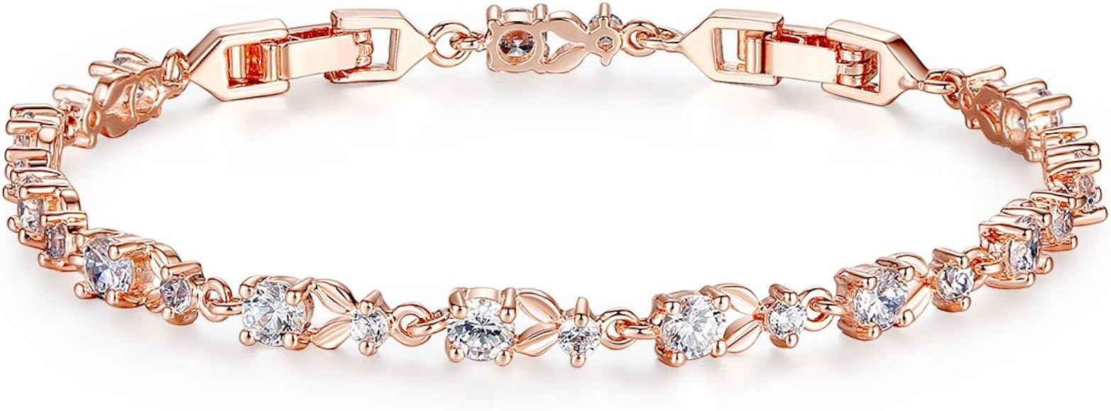 BAMOER Luxury Slender Rose Gold Plated Bracelet with Sparkling 5 Style Cubic Zirconia Stones to C... | Amazon (US)