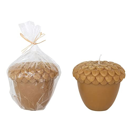 Creative Co-Op Unscented Acorn Shaped Candle in Powder Finish, Artichoke Light Brown | Amazon (US)