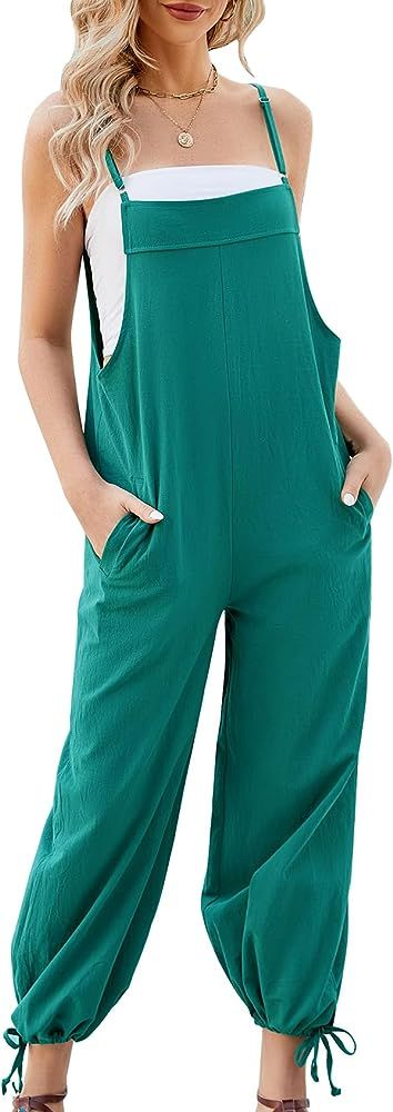 COZYPOIN Women Casual Overalls Sleeveless Loose Cotton Linen Jumpsuits Summer Wide Leg Pants with... | Amazon (US)
