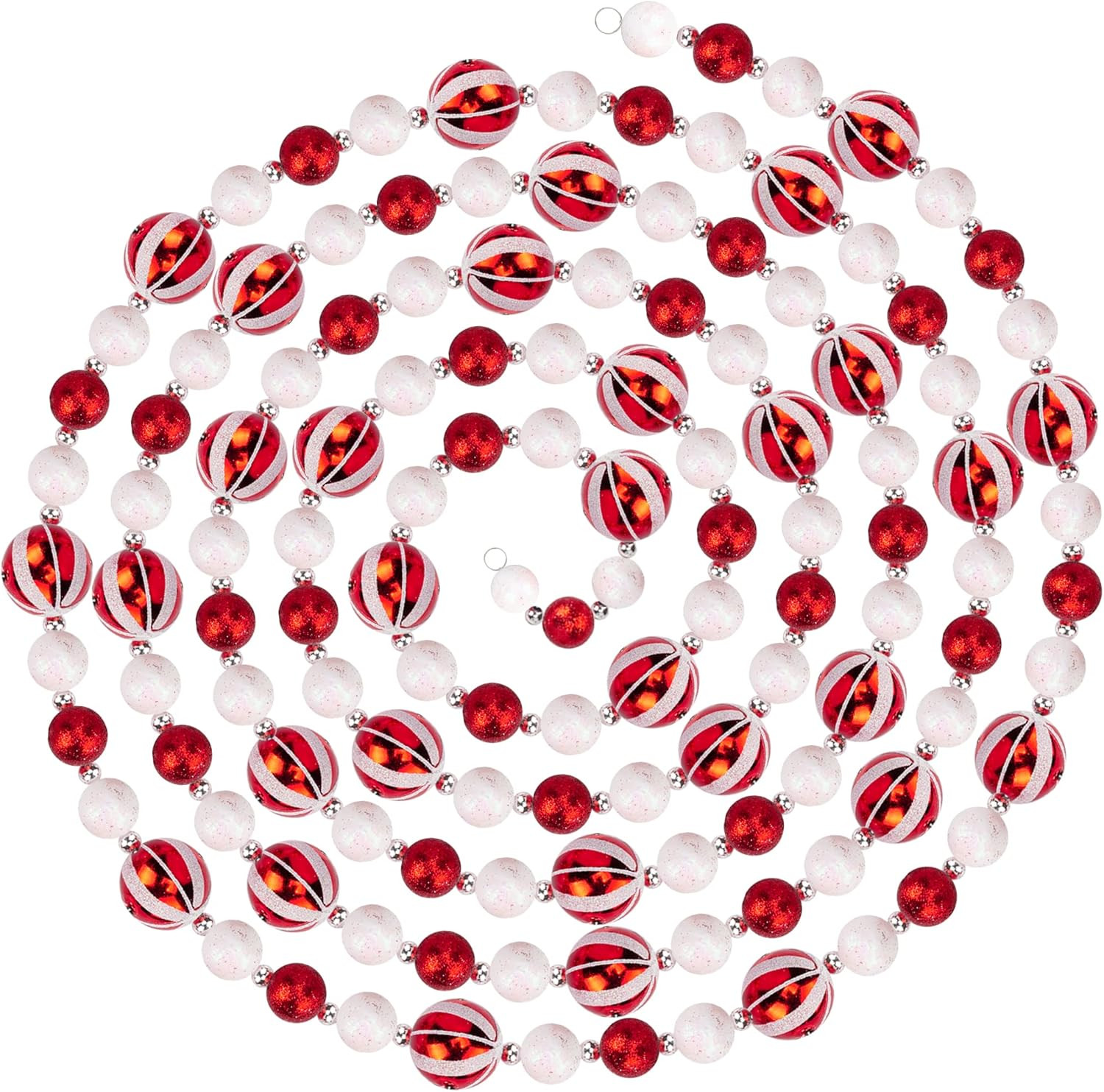 9 Foot Red & White Peppermint Swirl Bead Candy Christmas Garland | Farmhouse Rustic Glitter Beade... | Amazon (US)