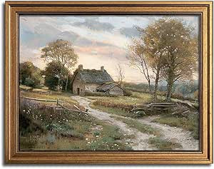 Gold Framed Vintage Wall Art Countryside Cottage Landscape Canvas Wall Art Print Kitchen Living R... | Amazon (US)
