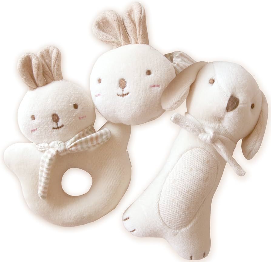 JOHN N TREE Organic Baby First Friends, Stuffed Animals (Puppy & Baby Rabbit Rattle Set) Attachme... | Amazon (US)