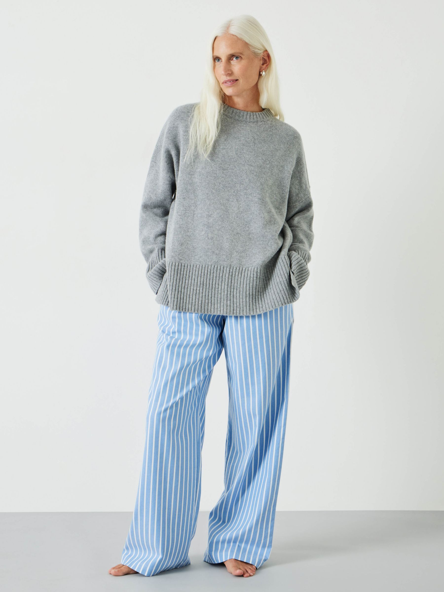 HUSHAmita Brushed Cotton Blend Stripe Pyjama Bottoms, Blue/Ecru | John Lewis (UK)