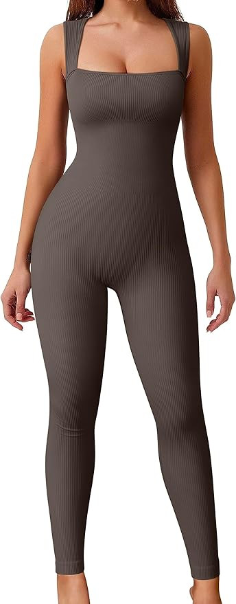 OQQ Women Yoga Jumpsuits Workout Ribbed Square Neck Sleeveless Tank Tops Exercise Jumpsuits | Amazon (US)