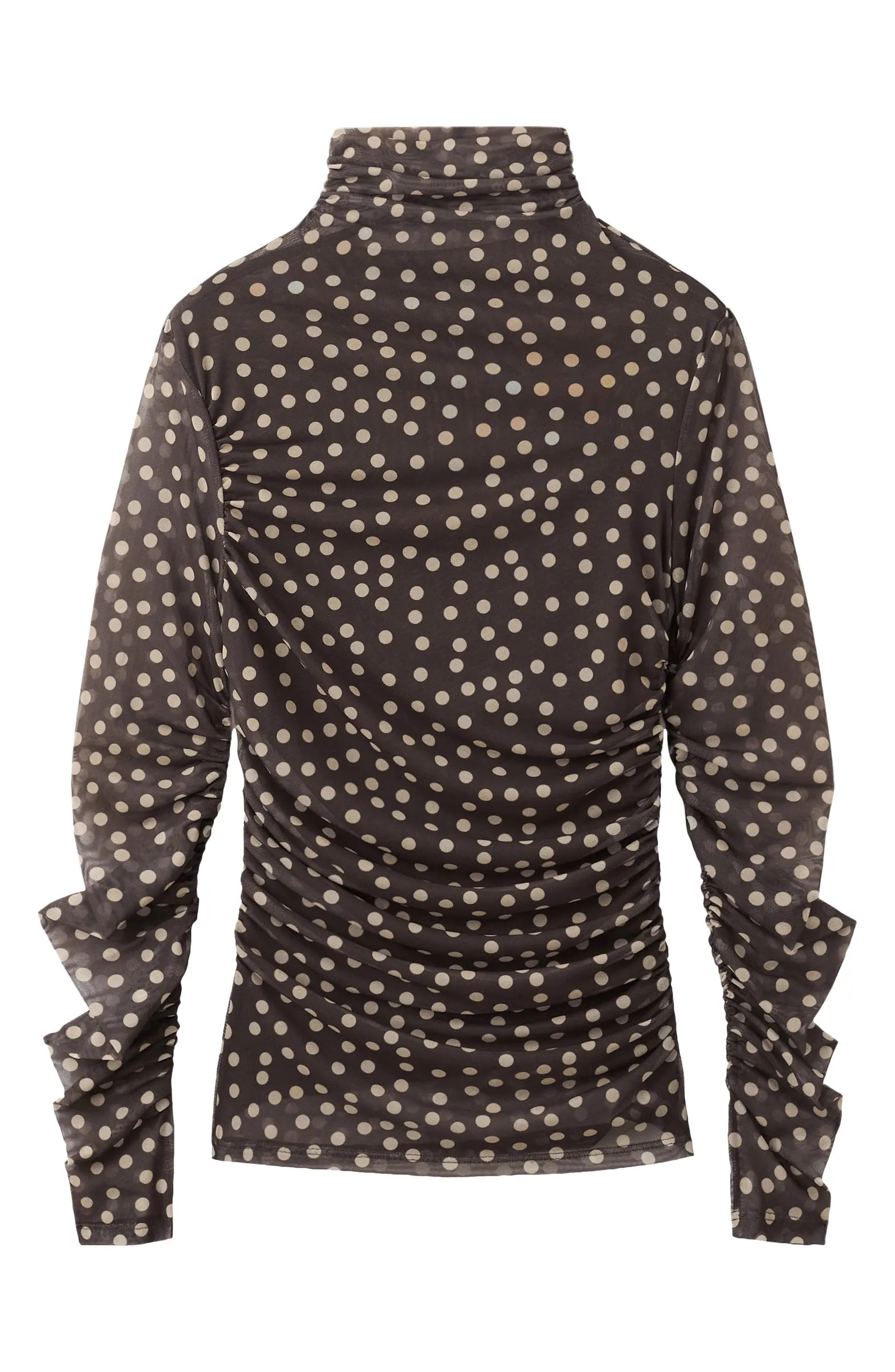 Polka Dot Ruched Turtleneck Mesh Top | Nordstrom